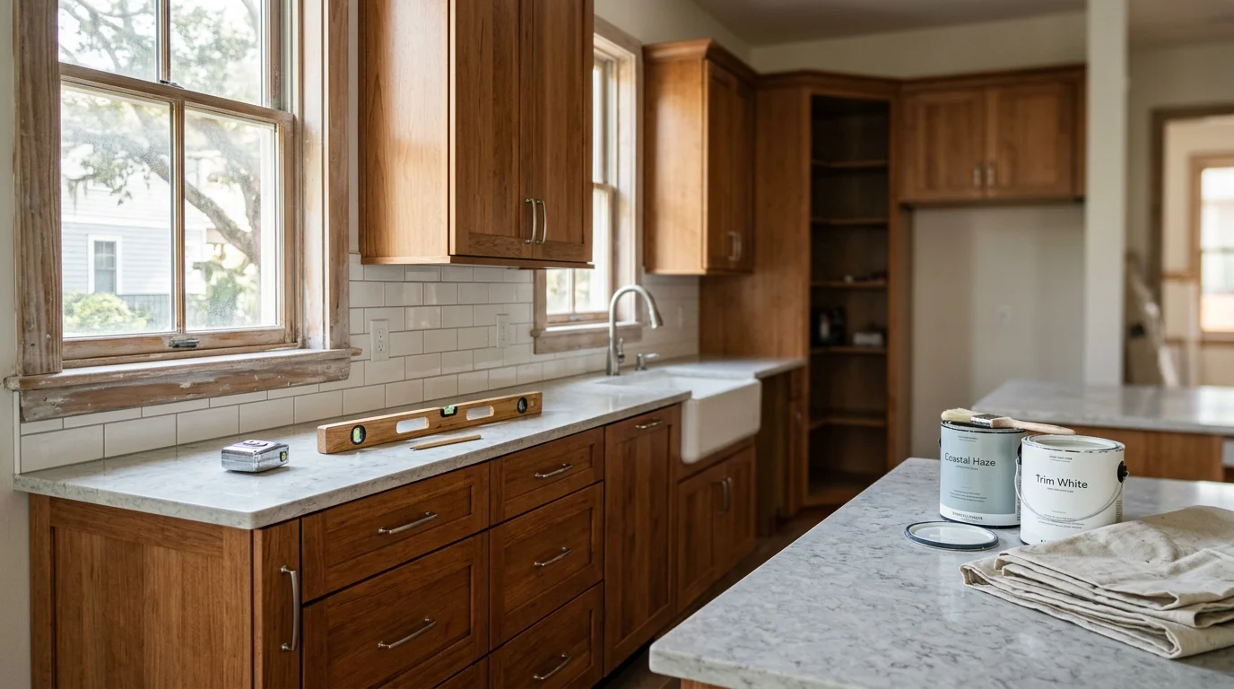 Modern kitchen remodel with custom cabinetry and countertops