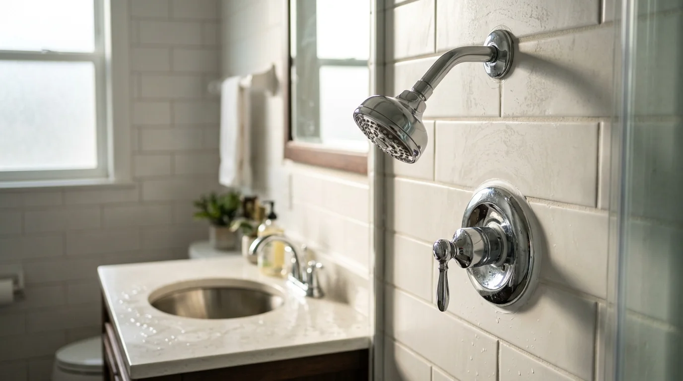 A newly installed bathroom vanity faucet and undermount sink in a Fernandina Beach home, with clean silicone sealing and polished hardware against a freshly painted vanity cabinet.